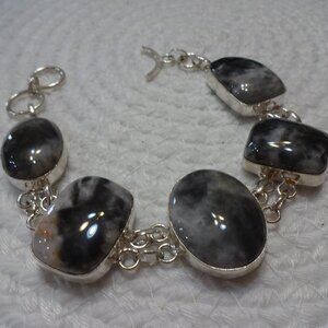 Natural ZEBRA JASPER Handmade Sterling 925 Bracelet Size 8 1/4" #885C